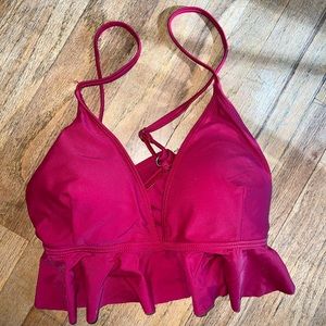 Burgundy ruffled bikini top